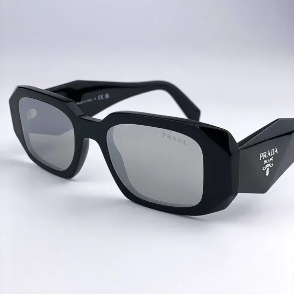 NEW Prada PR17WS 1AB2B0 Black Light Gray Mirrored Silver Square Unisex - Picture 2 of 14
